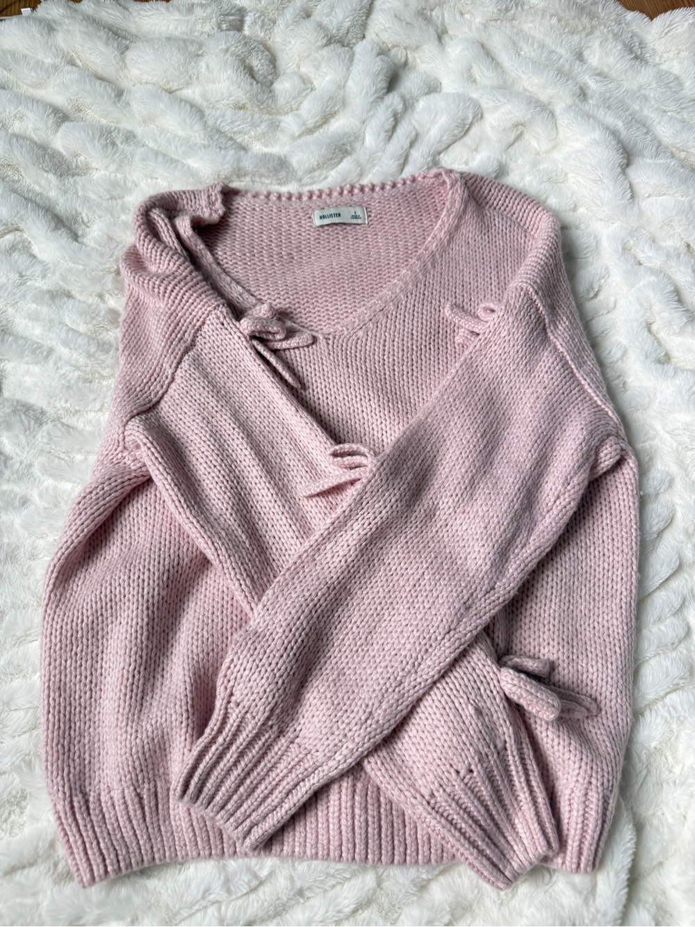 MARELLA Pale Pink Off-Shoulder Tie Knit Sweater